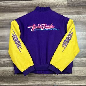 VTG Gold Rush Motorsports Varsity Wool Leather Jacket Purple Gold Sz XL